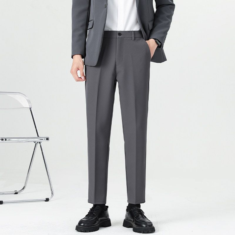 Clearance Foreign Trade Spring and Autumn Korean Style Slim Straight Casual Pants for Men, Trendy Non-Iron Cropped Dress Pants