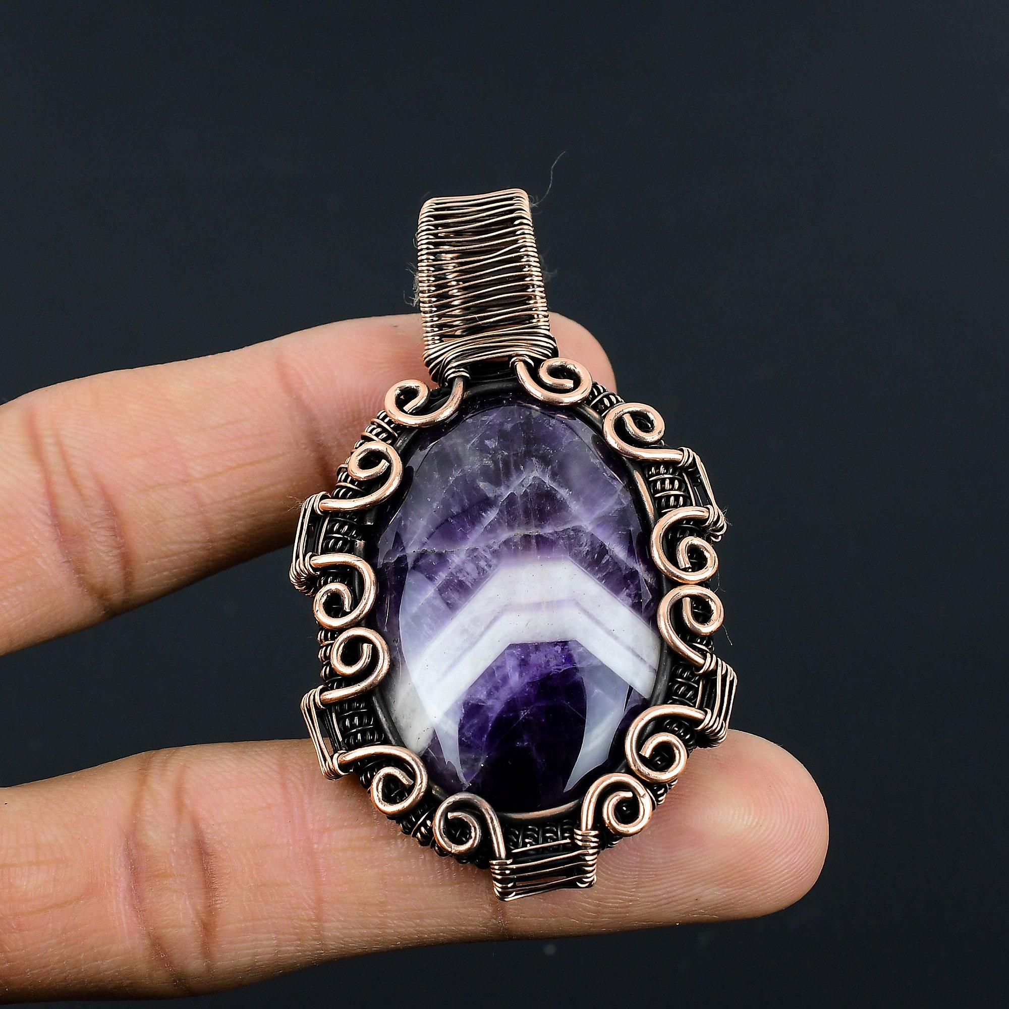 

Sage Amethyst Pendant, Gemstone 999 Copper Wire Wrapped Jewelry Pendant, Handmade Jewelry Birthstone Pendant, Gift For Him 2.55 Inches