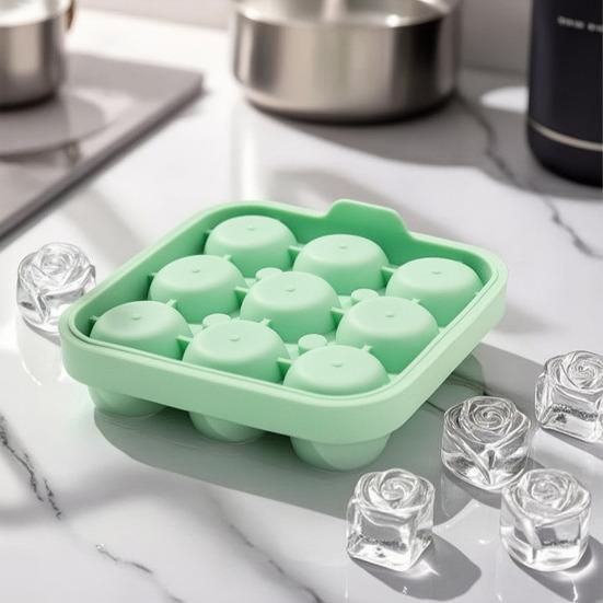 Rose Silicone Ice Cube Tray 9-Cavity Ice Mold for Whiskey & Cold Drinks Easy Release Non-Stick BPA-Free Mold for Chocolate Candy Jelly DIY Soap