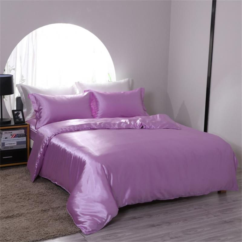 Luxury Mulberry Silk Bedding Set with Duvet Cover Fitted/Flat Bed Sheet Pillowcase Blending Silk Sheet Set Silky Satin Bedsheet