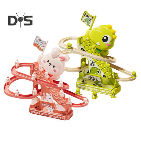 Electric Animal Climbing Slide Toy with LED Light Music Kids Educational Automatic Dinosaur Rabbit Staircase Climbing Roller Coaster Sliding Track