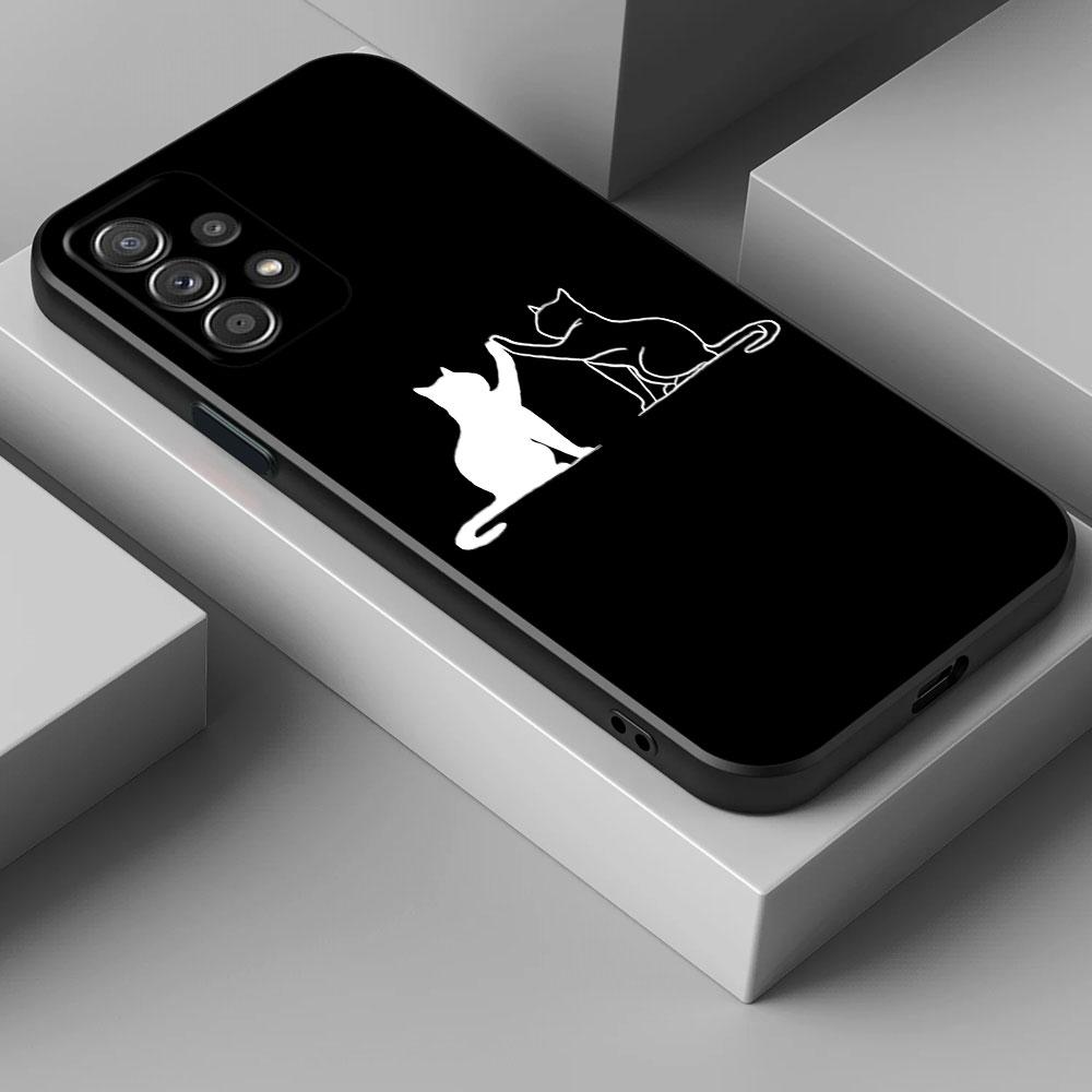 For Samsung Galaxy A56 Case A54 A52 A53 5G A36 A34 A35 A33 A32 A50 A72 A73 A26 A25 A16 Cute Black Cat Line Phone Case Soft Cover