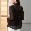 Sommermode Schwarzes Chiffonhemd Damen Langarm Durchsichtiges Mesh Sonnenschutz Sexy Top