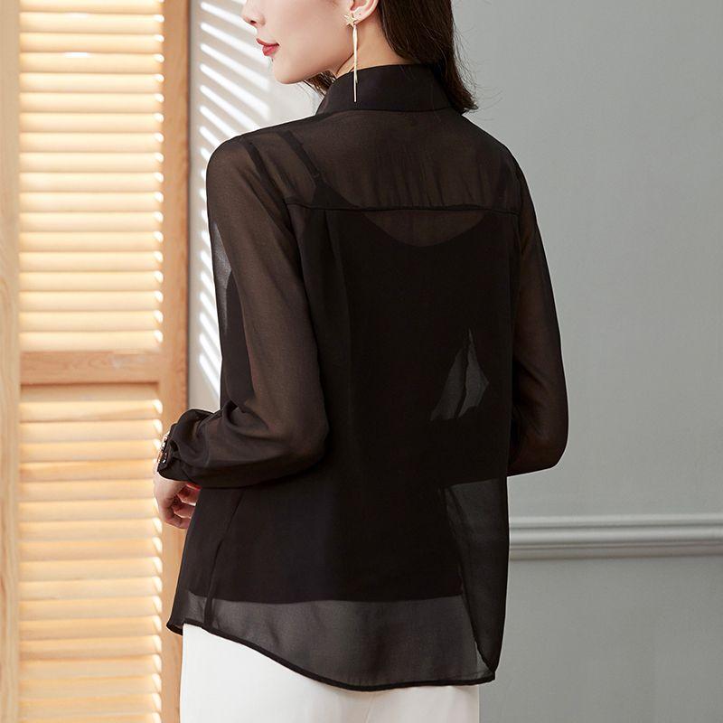 Letní móda Černá šifonová košile Dámská Dlouhý rukáv Průsvitná síťovina Ochrana před sluncem Sexy top