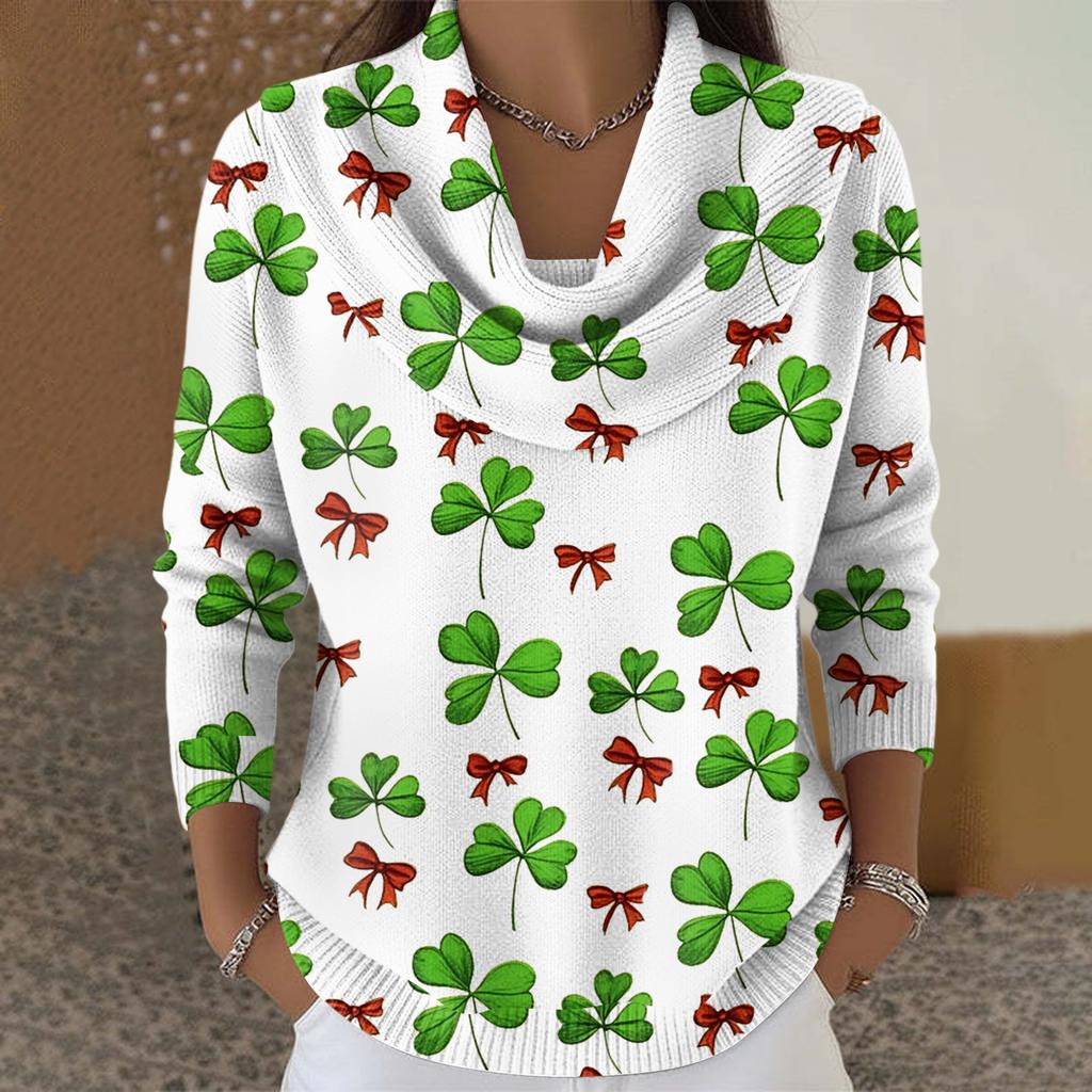 Dámský ležérní a módní svetr s dlouhým rukávem a potiskem, kulatým výstřihem