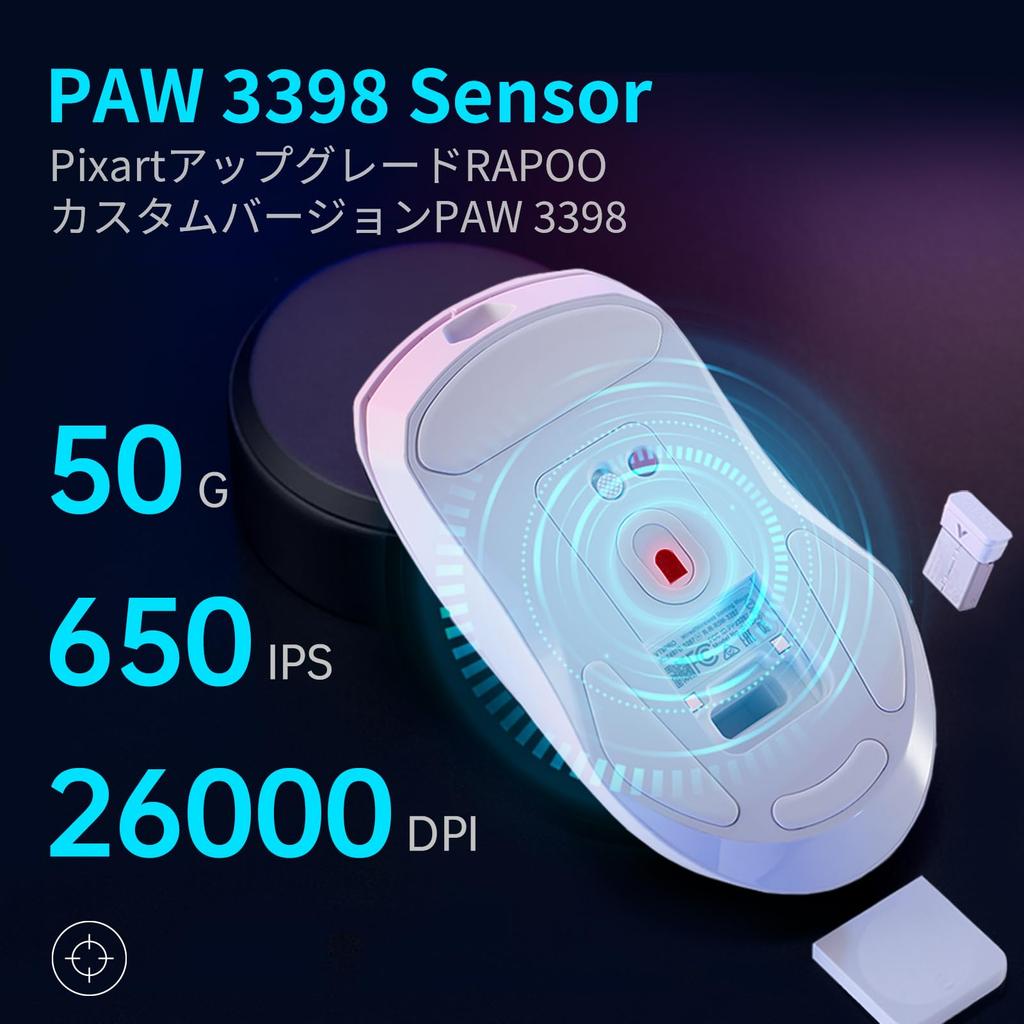 RAPOO VT9PRO 1K Wireless Gaming Mouse with PAW3398 26000 Optical 1ms Response 68g 10 Programmable for Long White Sensor, DPI, Focus, Time,