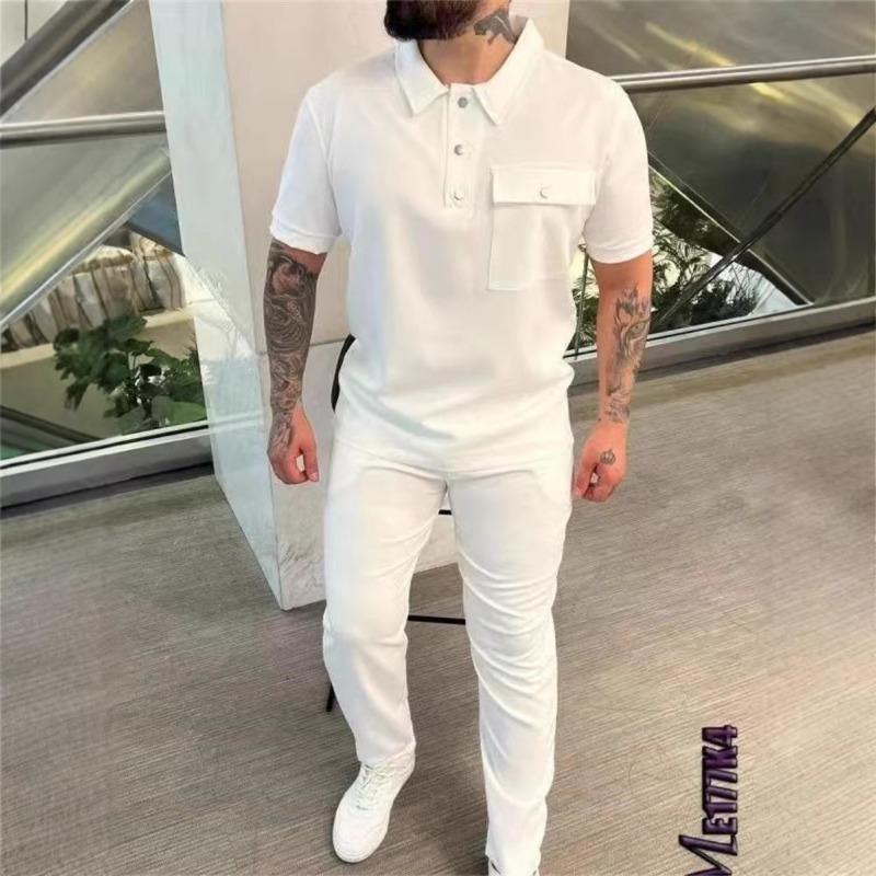 Mens Casual Athletic Short Sleeve T Shirt And Long Pants Two Piece Set