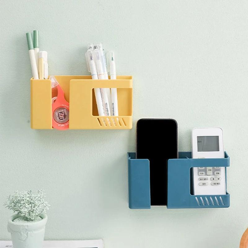 2 In 1 Punch Free Wall Mounted Organizer Remote Control Storage Box Mobile Phone Plug Wall Holder Charging Multifunction Hook