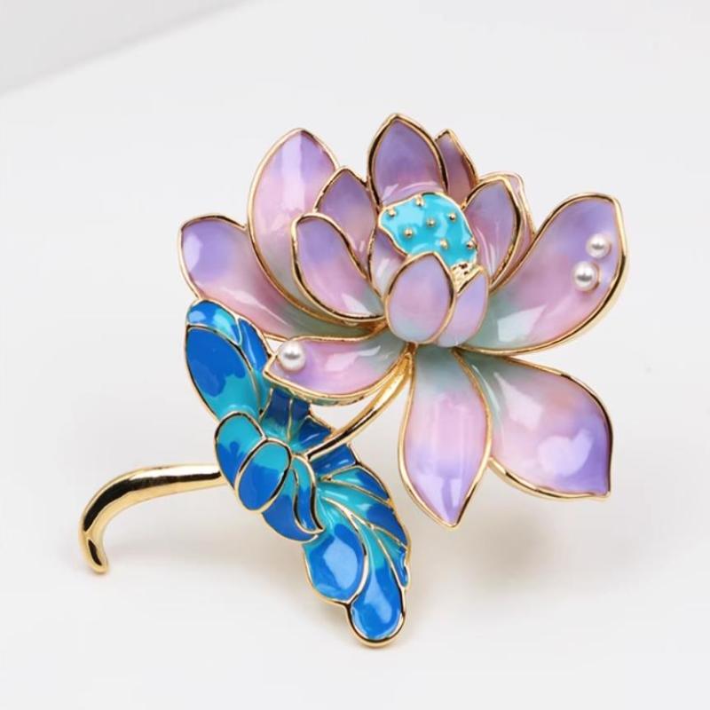

Enamel Plants Lotus Flower Brooches Pins For Women Clothing Coat Accessries Gifts