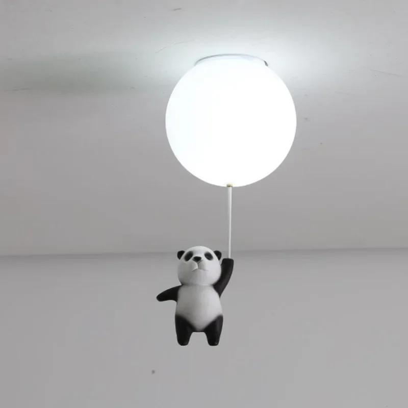 Nordic Creative Panda Bedroom LED Ceiling Lamp Living Room Children's Cartoon Animal Unique Art Decorative Lighting Fixture