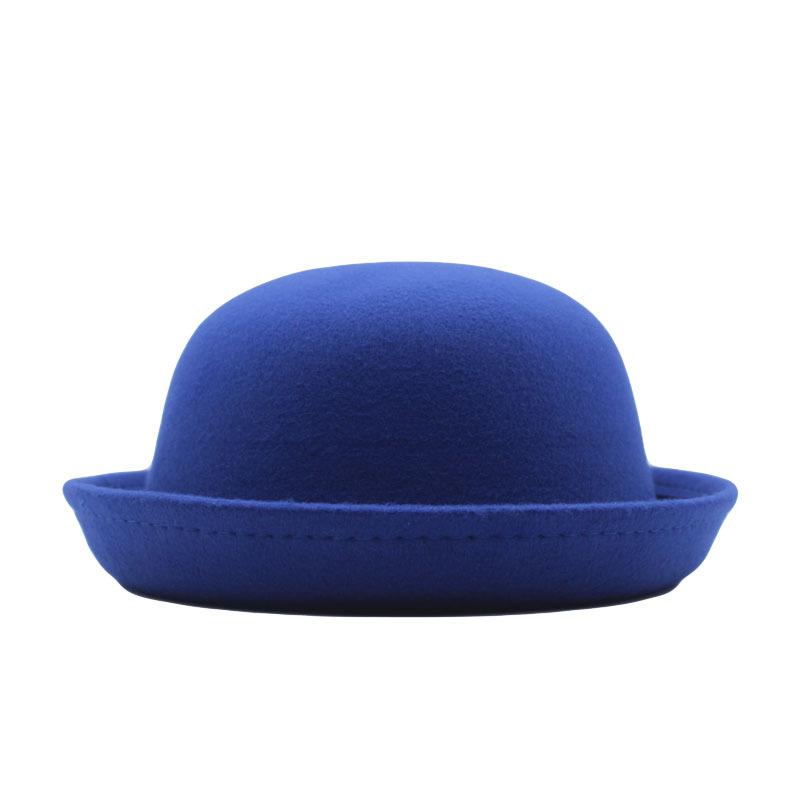 Outdoors Adult Children Flat-top Fedora Pure Color  Imitation Wool Jazz Hat Wide Brim L .adies ElegantRound Hat Bowler Hat