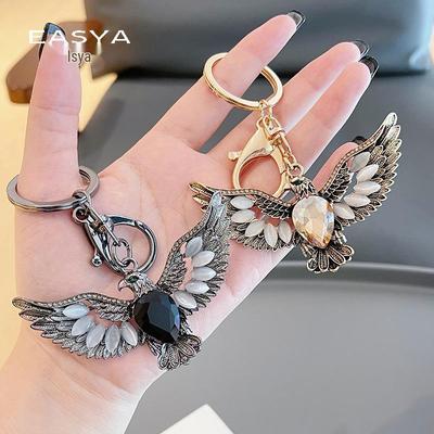 Pendentif Porte-clés Ailes d'Aigle Rétro Pierre Œil de Chat