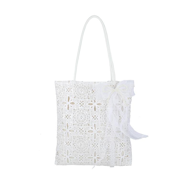 Prémiová krajková kabelka s mašlí velkokapacitní dutá dámská taška dojíždění podpažní taška tote taška přes rameno