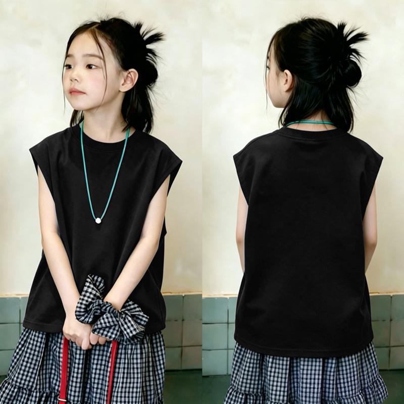 Korean Style Trendy Girls' Sleeveless Pure Cotton Vest Top - Summer New Arrivals for Medium & Large Children