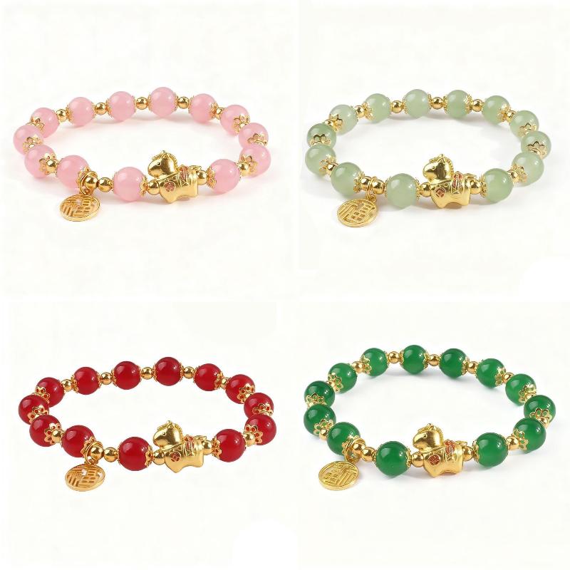 Year Lucky Horse Beaded Bracelet For Women Elegant Red Beads Fu Letter Charm Bracelets 2026 Chinese Festival Jewelry Gifts