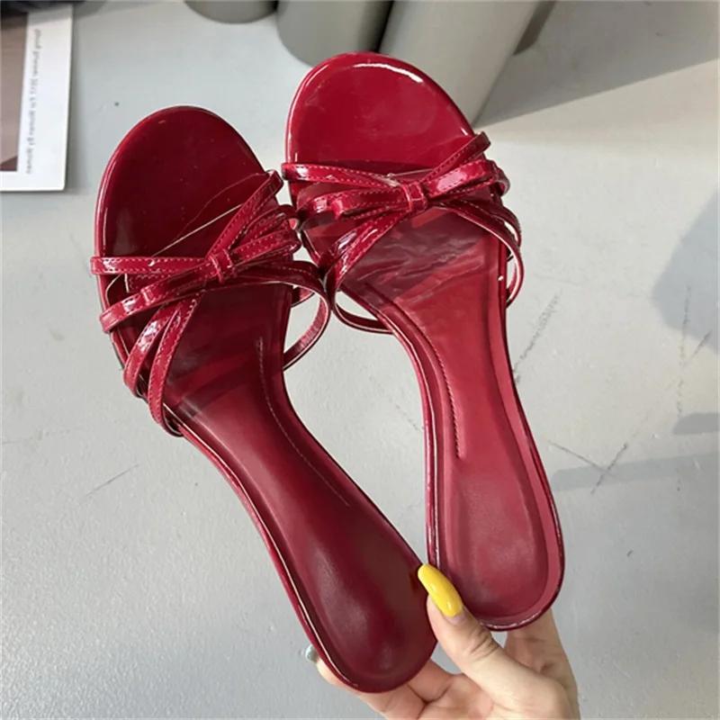 Fashion Eilyken Large Size 43 Summer Narrow Band Open Toe Women Slippers Fashion Thin Heels Wedding Party Dress Slide Shoes