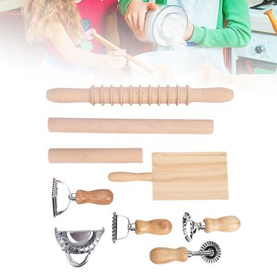 Gnocchi Pasta Maakgereedschap Set Beukenhout Roestvrij Staal Pasta Roller Pin Set met Ravioli Stempel Maker Snijder Gnocchi Bord voor Keuken