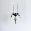 Charm Gothic Blood Red Oval Glass Crystal Sliver Color Vampire Bat Death Crow Skull Pendant Necklace for Women Halloween Jewelry