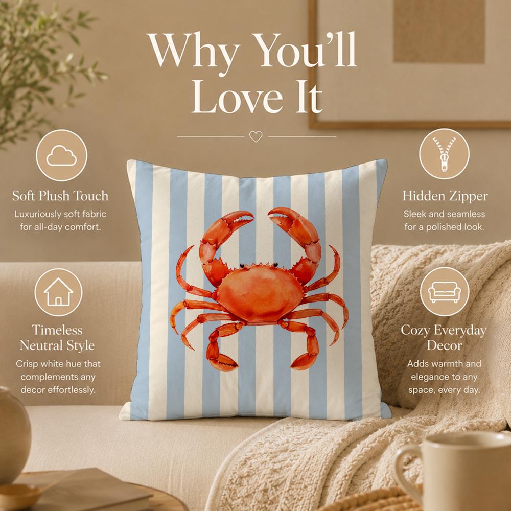 Ocean Life Theme Striped Cushion Cover Double-Sided Printed Pillow Cover Hypoallergenic Dust-Mite Proof