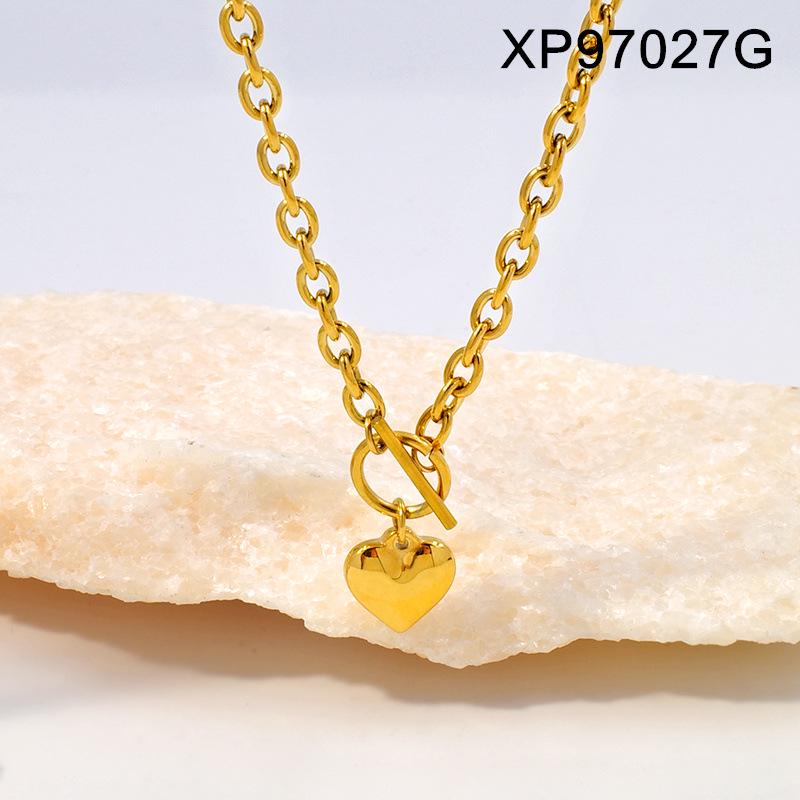 Stainless Steel Heart Pendant Necklace & Bracelet Set - Fashionable Titanium Jewelry