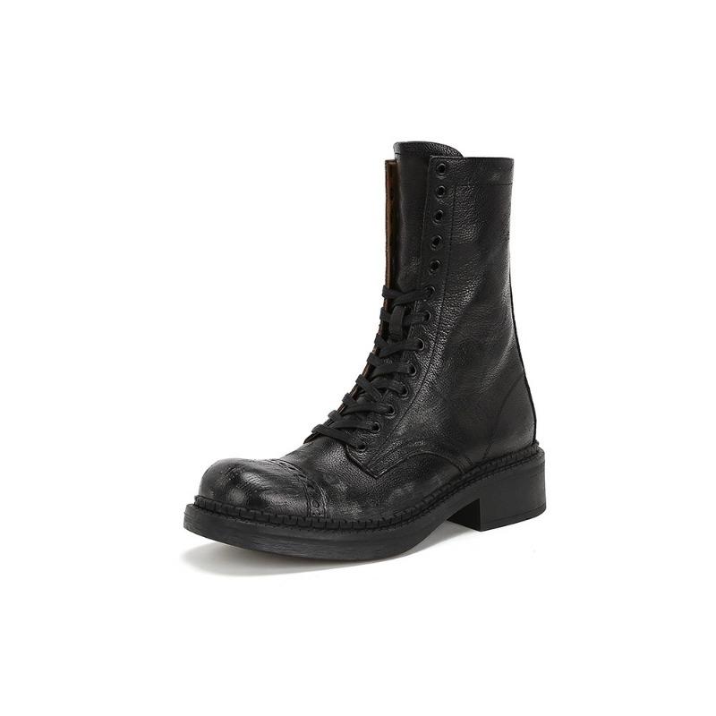 Cowhide version thick-soled heightening boots long boots women's autumn and winter high knight boots wide cowboy boots