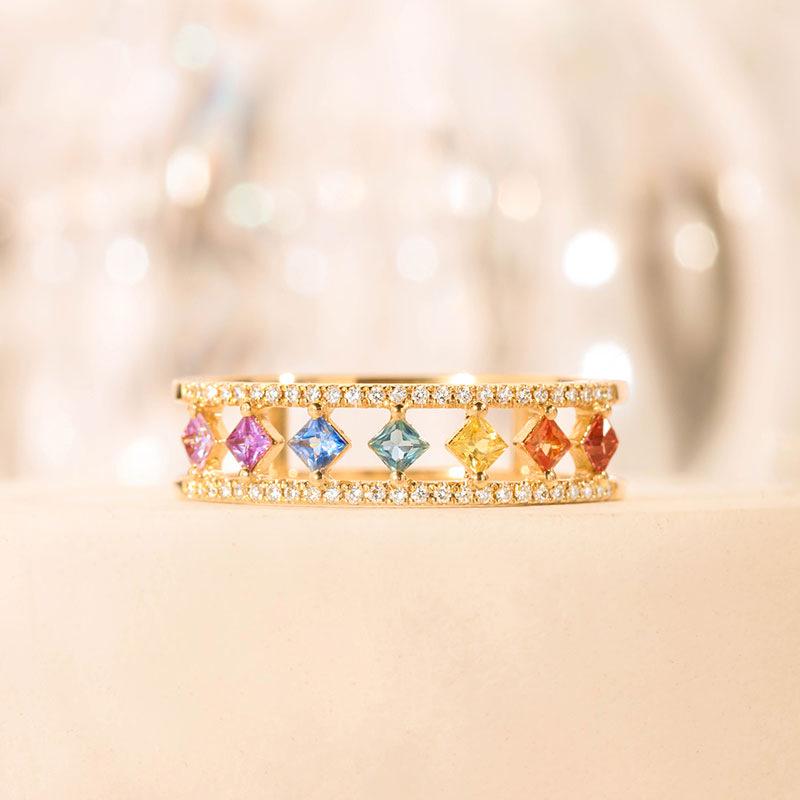 Diamond-Shaped Hollow Zircon Ring: Colorful, Versatile Luxury for Women