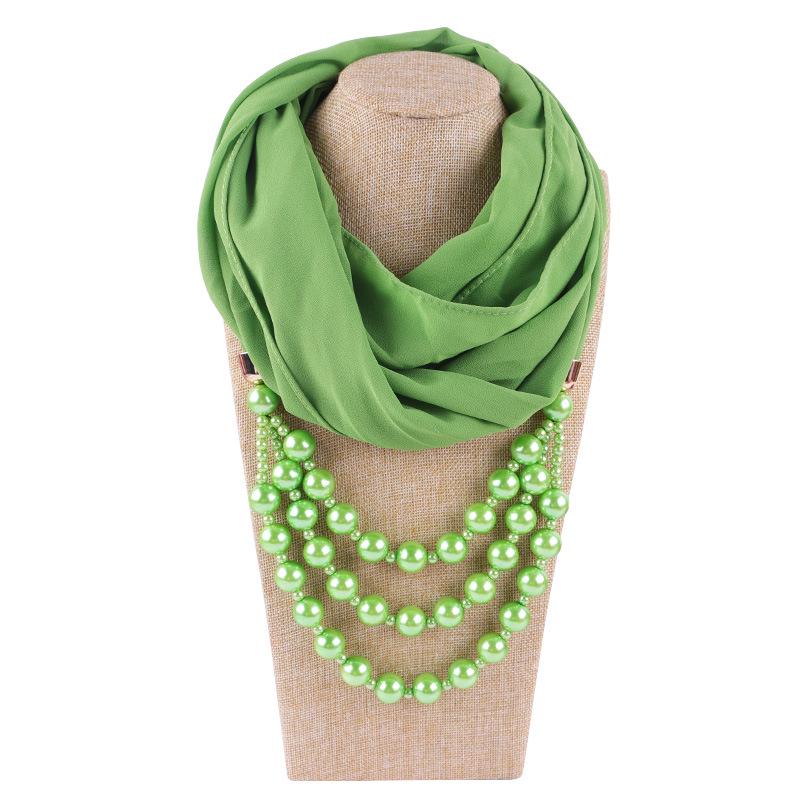Elegant Chiffon Scarf Necklace with Double Layer Pearl Beads – Classic Women’s Fashion Accessory for Everyday & Formal Wear