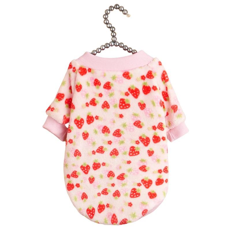 Love Strawberry Fruit Pattern Autumn and Winter Cold Insulation Warm Cat and Dog Universal Plush Pet Hoodie New Style