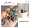 Korean Style Teardrop Oval Pendant Necklace, Natural Raw Stone, Clavicle Chain, Gold-Plated Titanium Steel