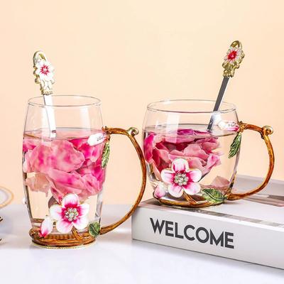 El Yapımı Emaye Kelebek Çiçek Cam Kahve Kupaları Çay Fincanı Kaşıklı, Onun İçin Doğum Günü Noel Hediyeleri Kadın Anne Arkadaşlar Öğretmen Sevgililer