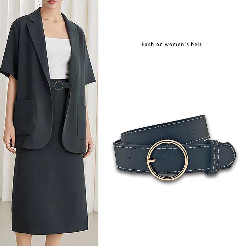 

Womens Elegant Versatile Leather Belt Classic Pin Buckle Design Perfect Denim For X25896 Black