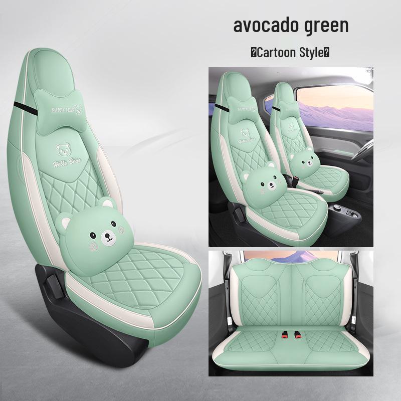 Wuling Mini Full Leather Cartoon Car Seat Cushion - Universal Fit, Four Seasons.