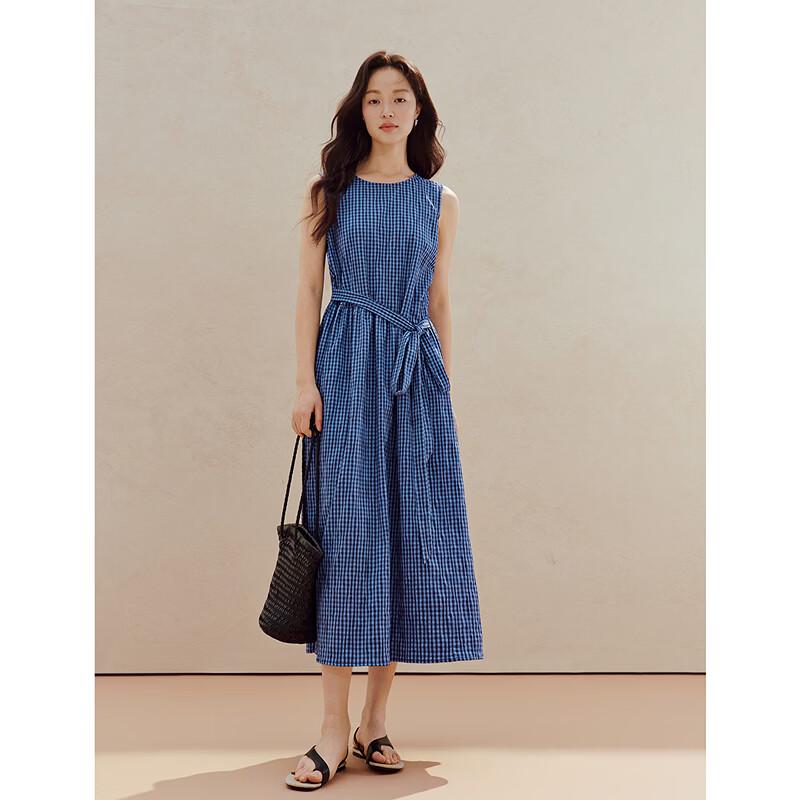 INMAN Retro Plaid Belted Sleeveless Dress