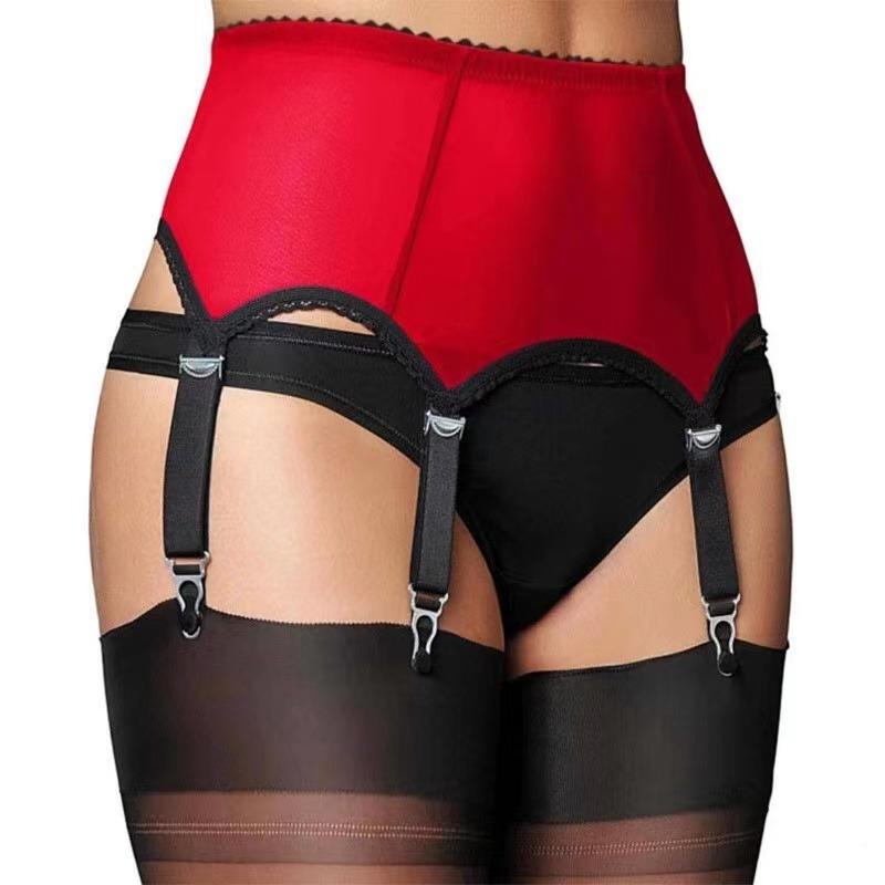 Women Goth Smooth Satin Garter Belt Black/White Suspender Belt With Six Straps For Thigh High Stockings Exotic Lingerie Clubwear