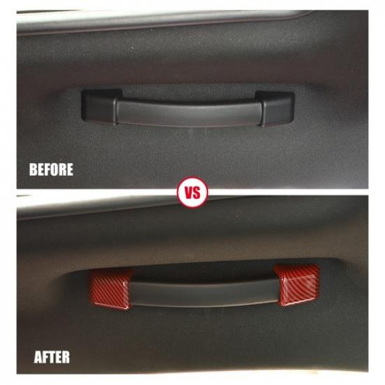 4x Car Roof Grab Handle Decor Cover For Dodge Challenger 2010+ Red Carbon Fiber
