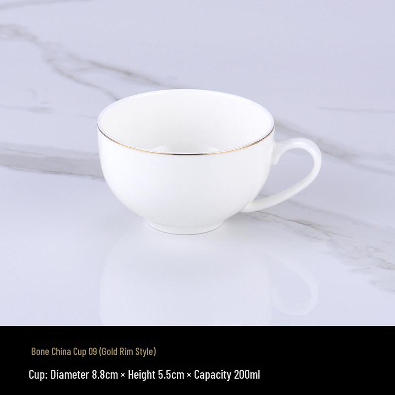 Luxurious Bone China Gold Rim Coffee Cup & Saucer Set - Pure White Ceramic English Style for Hotels and European Coffee Service