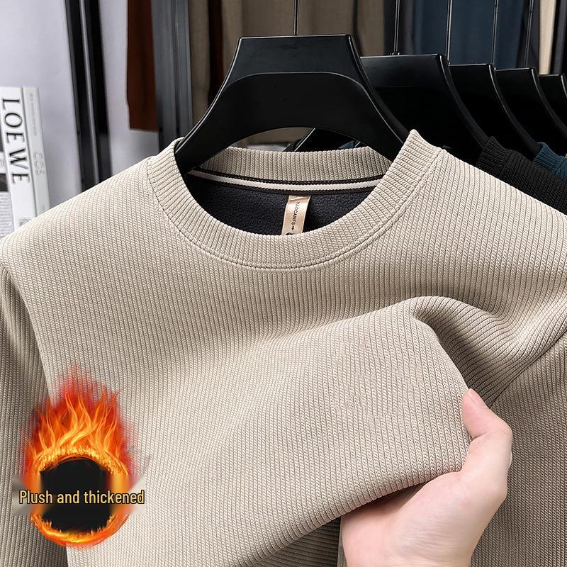 Men s Solid Color Fleece Jacquard Long Sleeve Hoodie - Loose, Casual Autumn/Winter Fashion Base Layer XXXXL