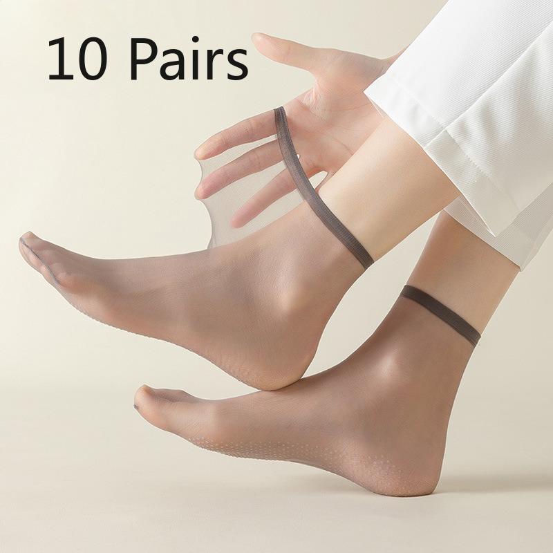 

10 Pairs of Women s Summer Thin Dispensing Non Slip Transparent Silicone Invisible Transparent Anti Hook Silk Crystal Silk Socks 10 pairs сірий