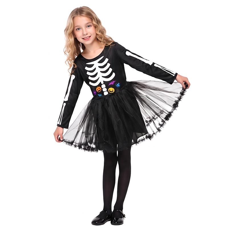 Halloween Costumes Kids Girls Demon Skeleton Clothes Skeleton Death Costume Party Dress Up