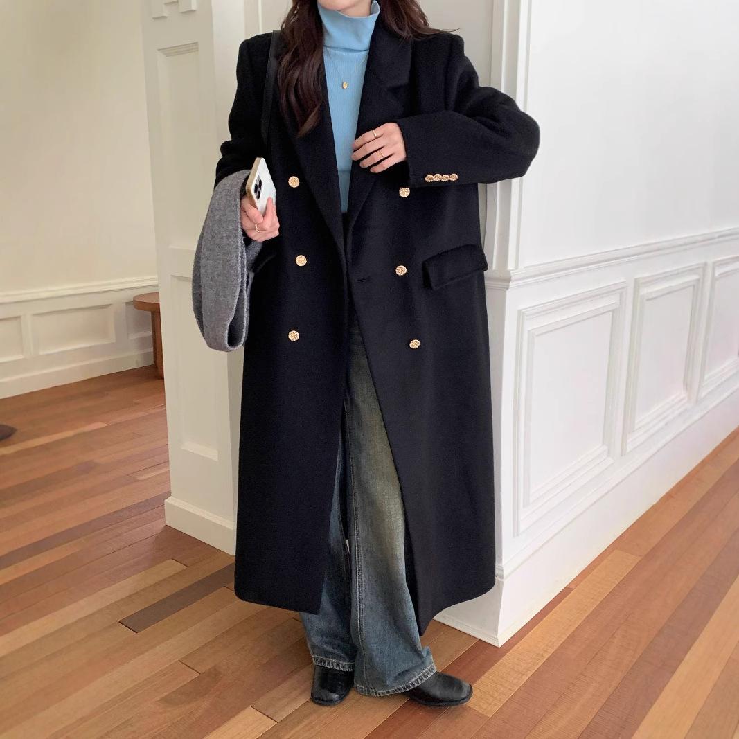 

Новое черное шерстяное пальто высокой моды, дизайнерское двустороннее шерстяное пальто для женщин one size fits all чёрный