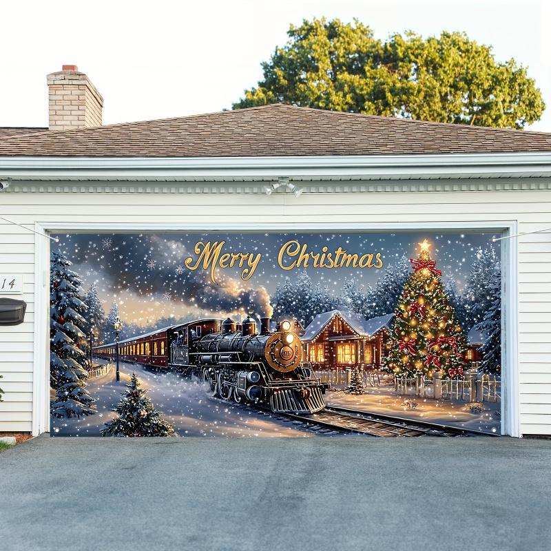 1pc 2D flat, Merry Christmas garage door banner - for home, wall, yard - festive outdoor decoration, no power required wsj