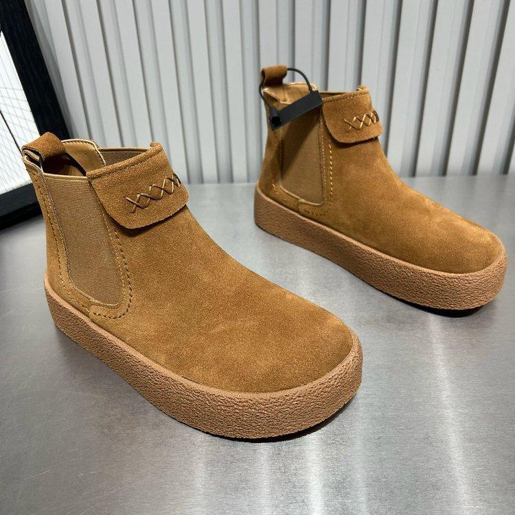 

Матовая кожа хайтопы толстая подошва 2025 осень новинка эластичный верх на одной педали ленивые ботинки Мартин повседневные короткие ботинки одинарные ботинки 40 верблюд