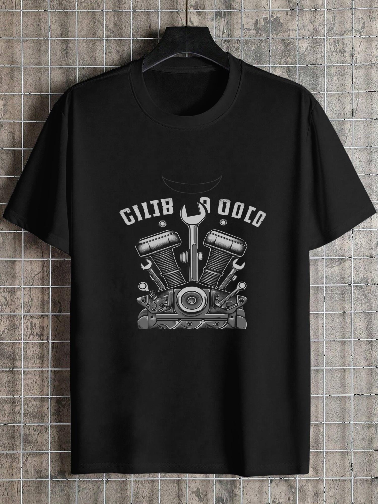 

1pc Casual Graphic T-shirt - 180g Cotton Crew Neck Short Sleeve Tee with Playful Block Letter & Tool Design S