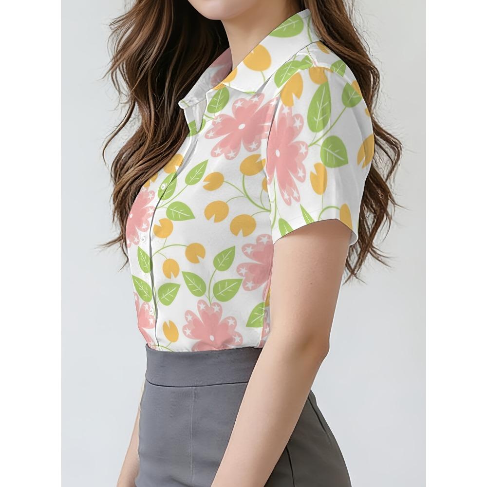 Women s Commuter Style Floral Print Short Sleeve Shirt S