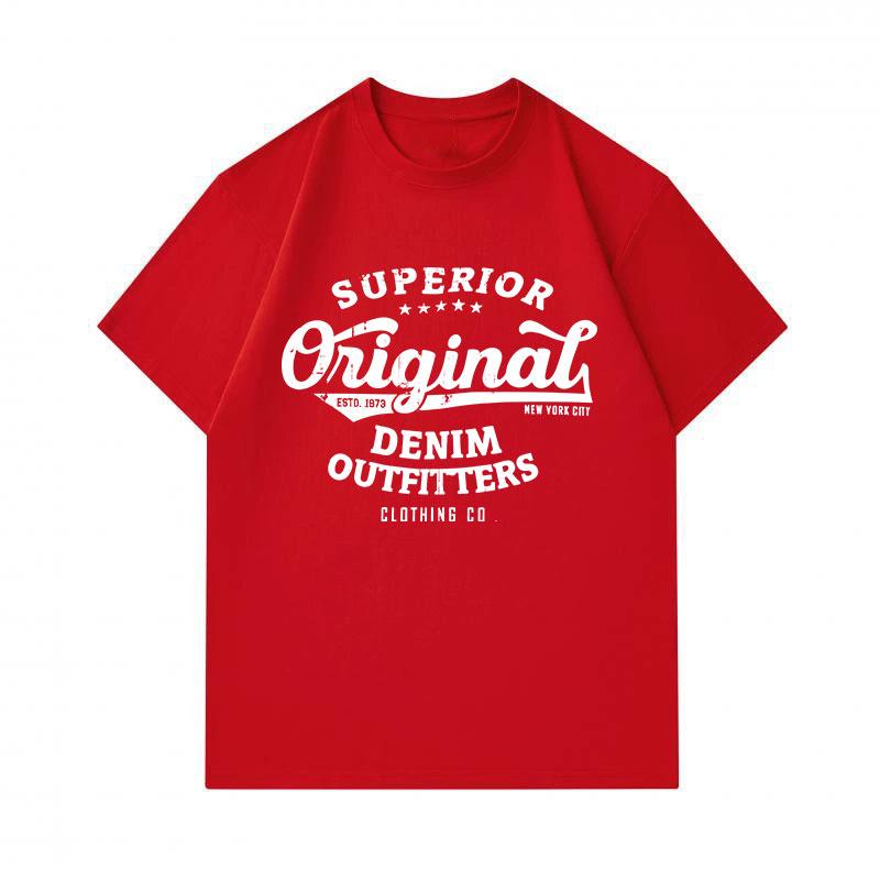 Men's 100% Cotton Crew Neck Short Sleeve T-Shirt, Superior Original Denim Outfitters Retro Printed Casual Lightweight Tee for Daily Wear