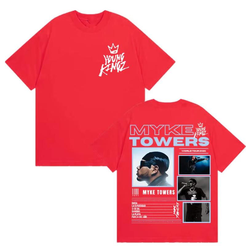 Rapper Myke Towers World Tour 2025 Merch TShirt Unisexs Hip Hop Style Gothic Clothing Tshirts Casual Cotton Short Sleeve T Shirt