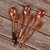 Simple Wooden Spoon Fork Set Long Handle Design For Deep Container Natural Finish Kitchenwares Durable Cooking Utensils