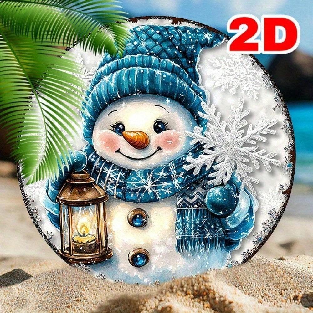8INCH Round Snowman Metal Sign Pre Drilled Waterproof Holiday Wall Art For Home Coffee Shop