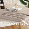 Nappe imperméable en coton lin de couleur unie style nouveau, nappe minimaliste avec dentelle et pompons, nappe pour table à manger, table basse, bureau, housse anti-poussière