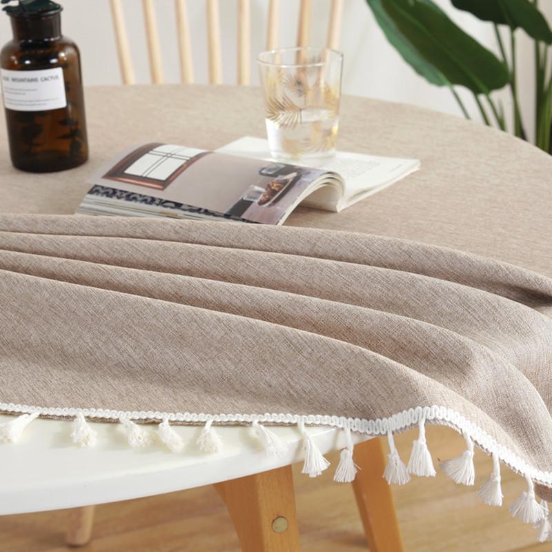 New Style Solid Color Waterproof Cotton Linen Tablecloth Minimalist Lace Tassel Table Cloth  Dining Table Coffee Desk Dust Cover